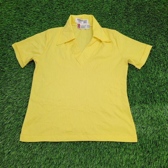 Vintage 70s MOD Polo Shirt Womens Medium 18x24 Yellow - Picture 1 of 11